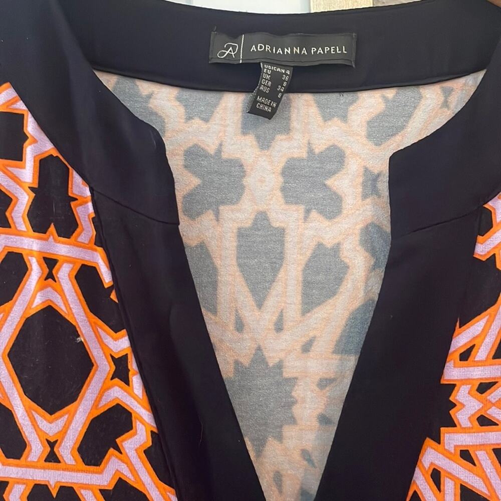 Adrianna Papell Blue Orange Geometric Dress Stretchy Office Flower Power 70s - Picture 3 of 8